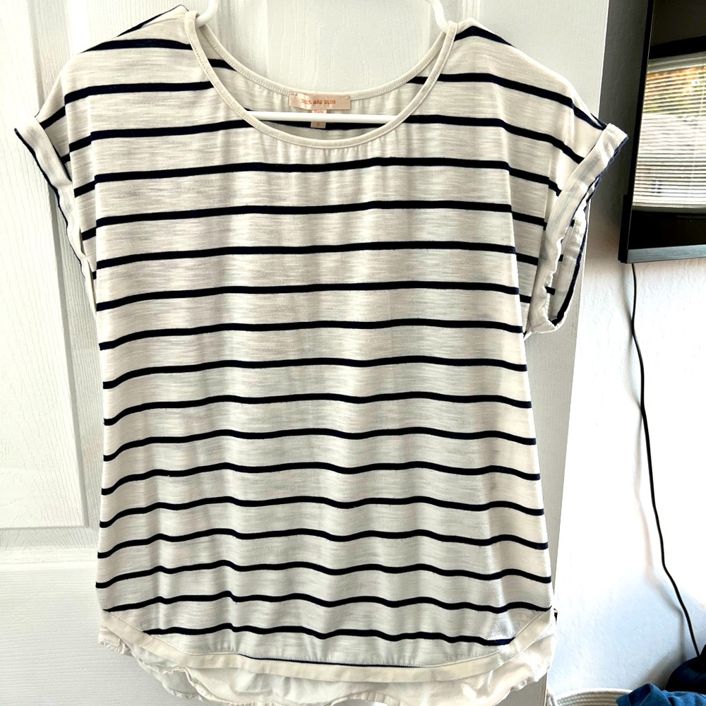 Skies are blue | Greta Woven Shirt Trim Knit Tee | size S